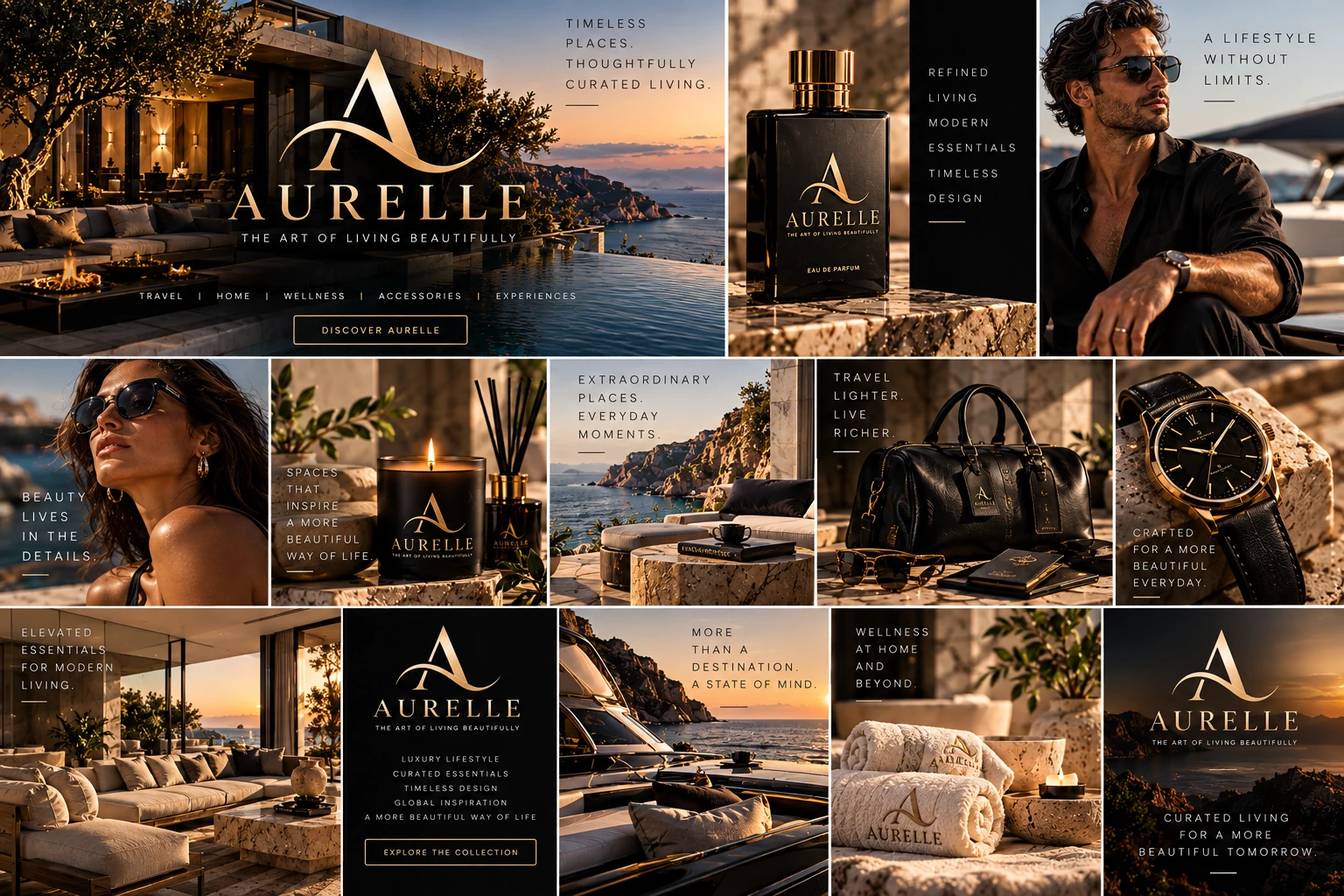 AURELLE luxury lifestyle advertising campaign concept board